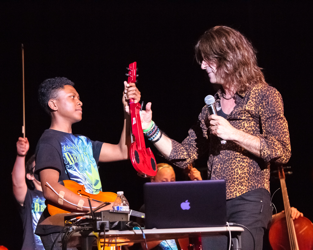 Electric violinist Mark Wood performs with Utley Orchestra Blue