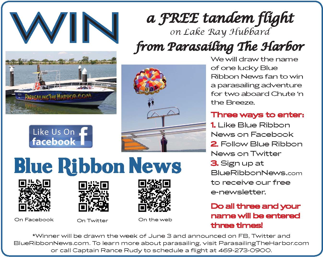 Win a free tandem parasailing flight on Lake Ray Hubbard