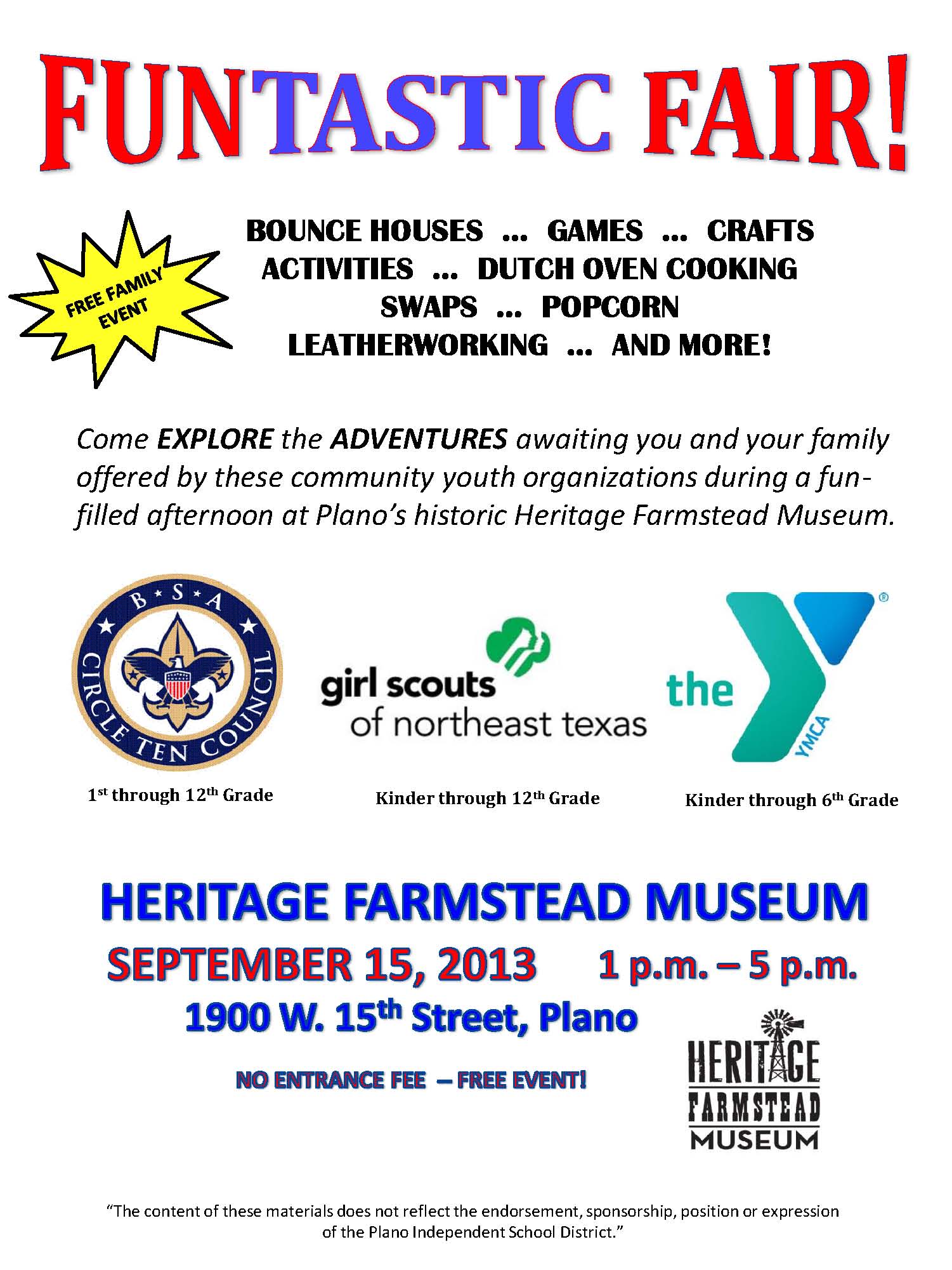 Funtastic Fair at Heritage Farmstead Museum with Plano Y, Scouts