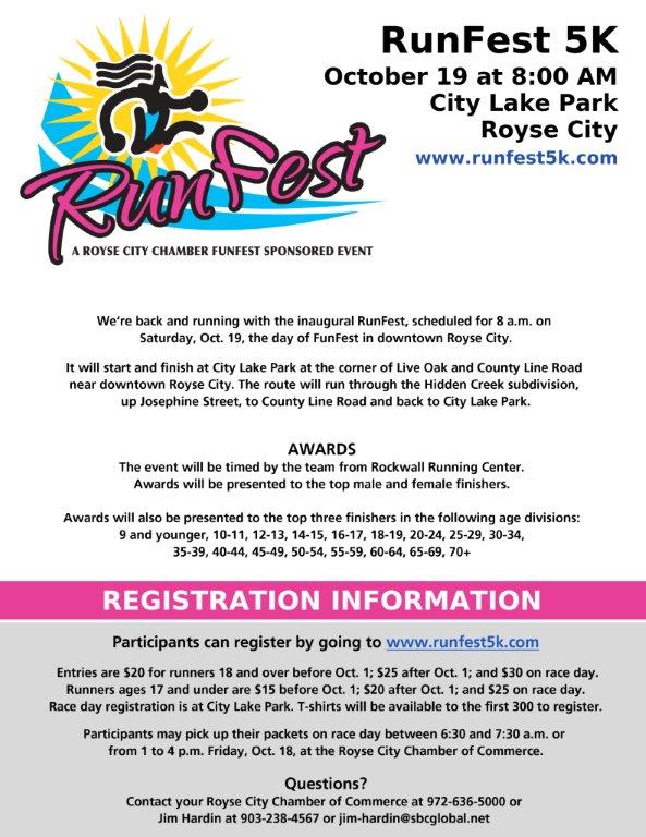 RunFest 5K in Royse City Oct 19