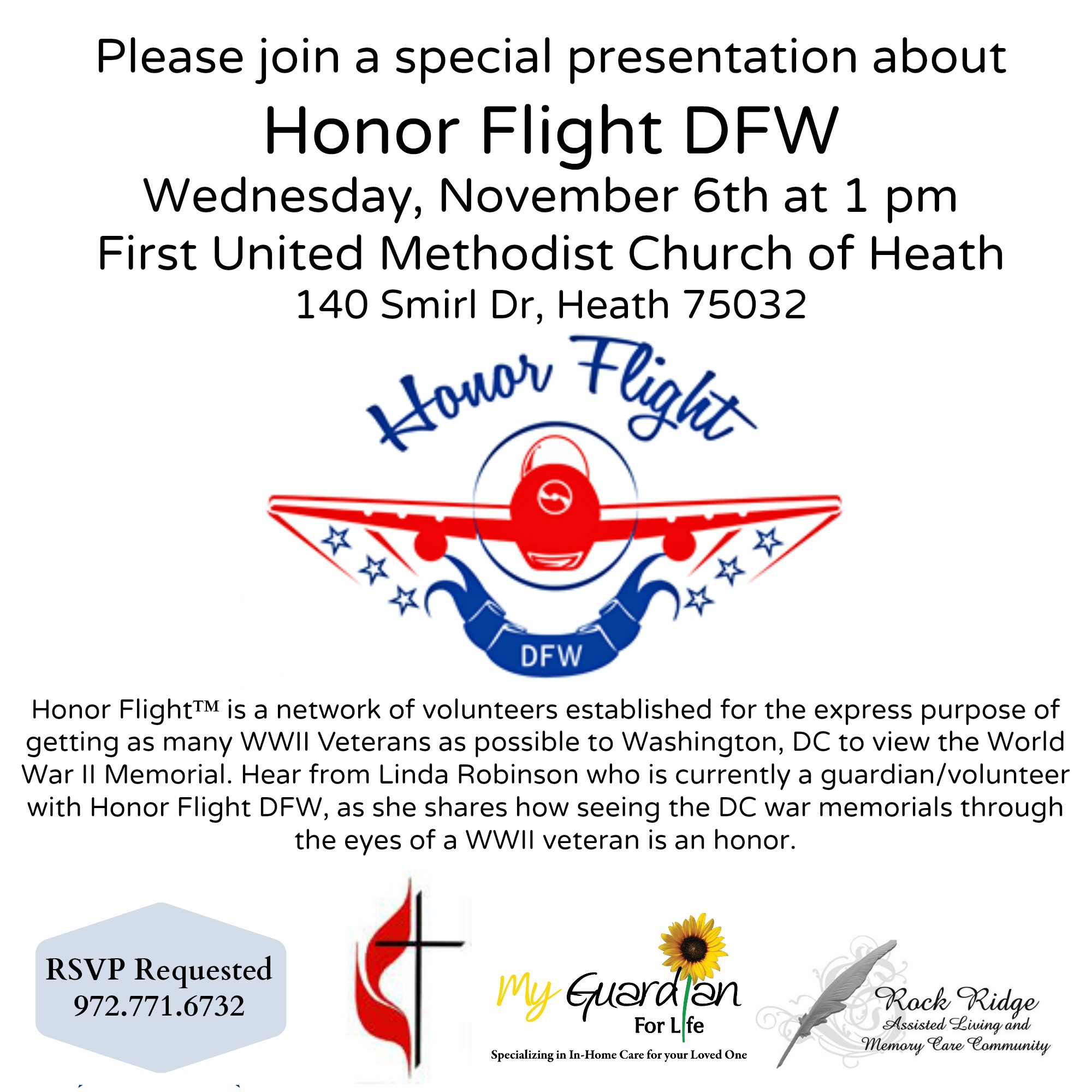 Honor Flight DFW presentation Nov 6 at FUMC Heath