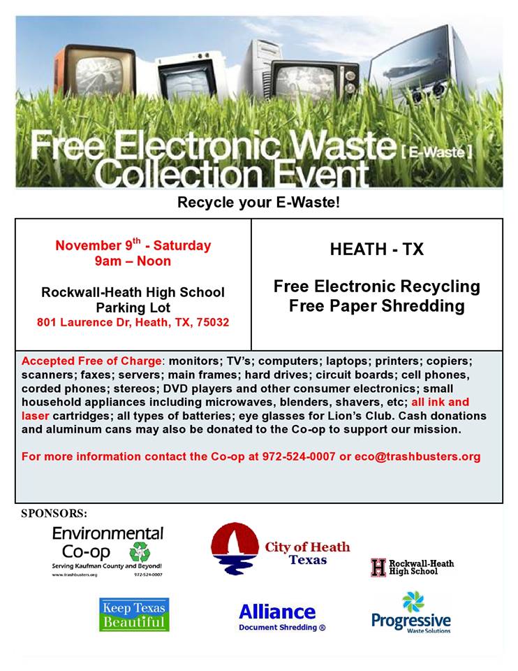 Free Electronic Waste Collection Nov 9 at Rockwall-Heath High School