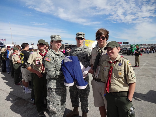 Rockwall student, Scouts present US flag at NASCAR race
