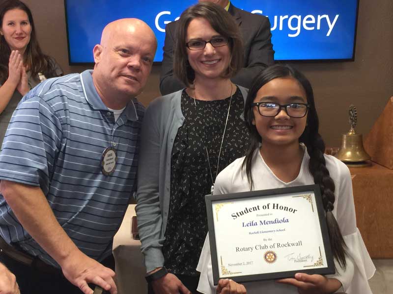 Rochell Elementary 6th grader recognized as Rotary Student of Honor