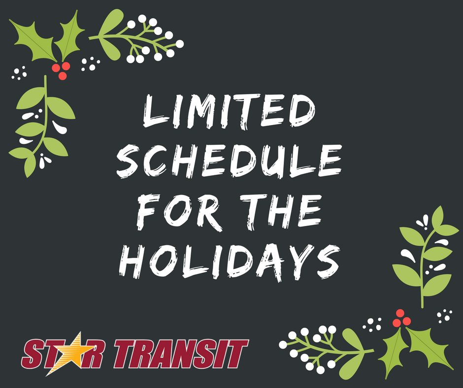 STAR Transit announces limited schedule for the holidays