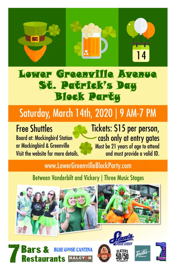 UPDATE CANCELLED St. Patrick’s Day Block Party on Lower Greenville