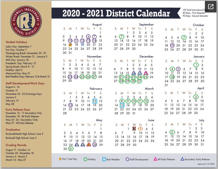 The Rockwall ISD Board of Trustees approved the 2020-2021 school calendar a...