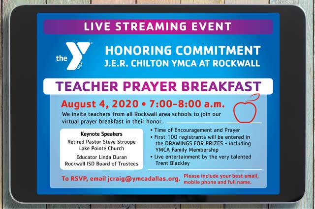 Rockwall YMCA to host live stream Teacher Prayer Breakfast