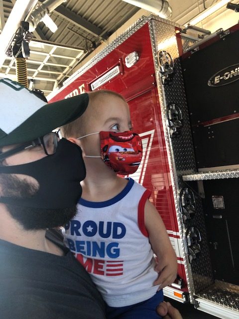 Easton Knight gets up close to one of the fire engines at Rockwall Fire Station #2