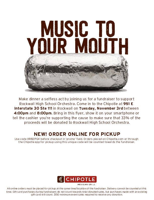 Music to your mouth: Rockwall High Orchestra Spirit Night at Chipotle Nov. 3