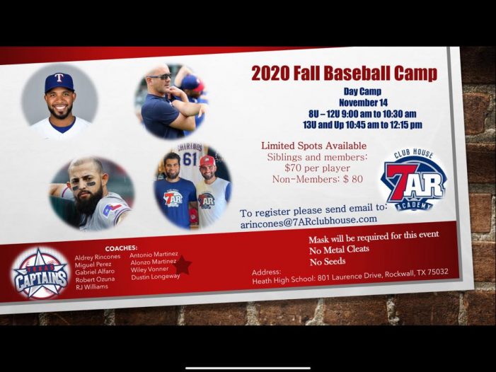 7AR Fall Baseball Camp to feature MLB players, Texas Rangers coach at Rockwall-Heath High School