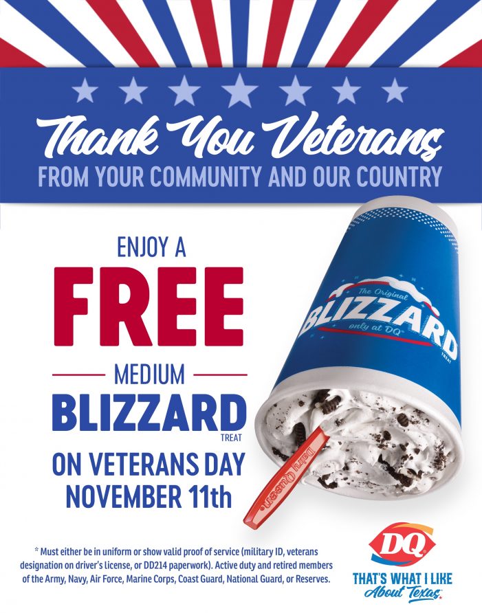 Dairy Queen to honor veterans with free Blizzard treat on Nov. 11