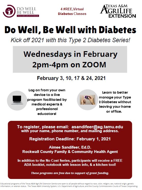 Free, virtual Diabetes series offered through Texas A&M AgriLife Extension Service-Rockwall County