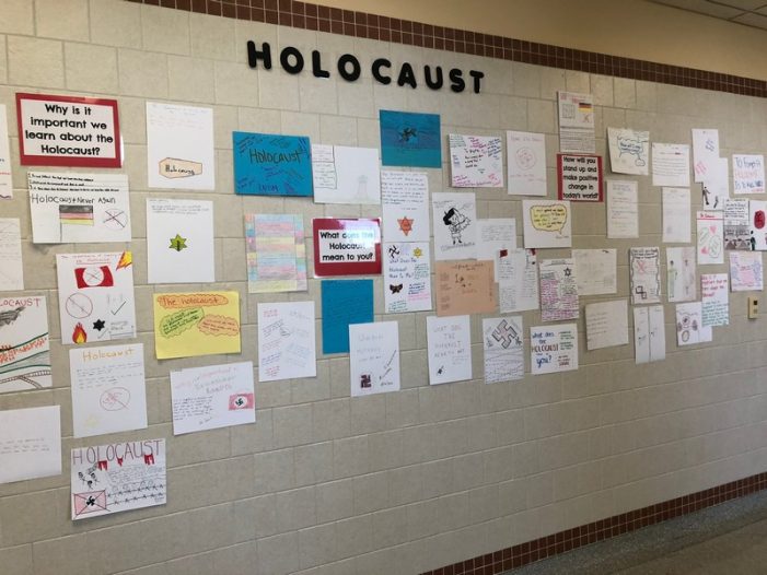 Rockwall-Heath High School students display memorial wall during Holocaust Remembrance Week