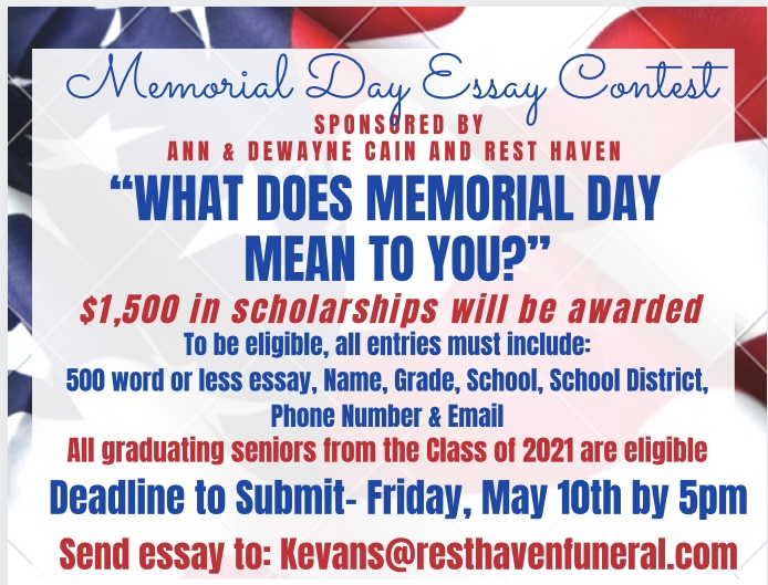 Rest Haven accepting entries in its annual Memorial Day Essay Contest for scholarships