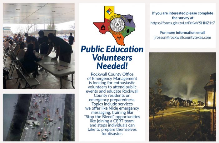 Rockwall County Office of Emergency Management seeks Public Education Volunteers