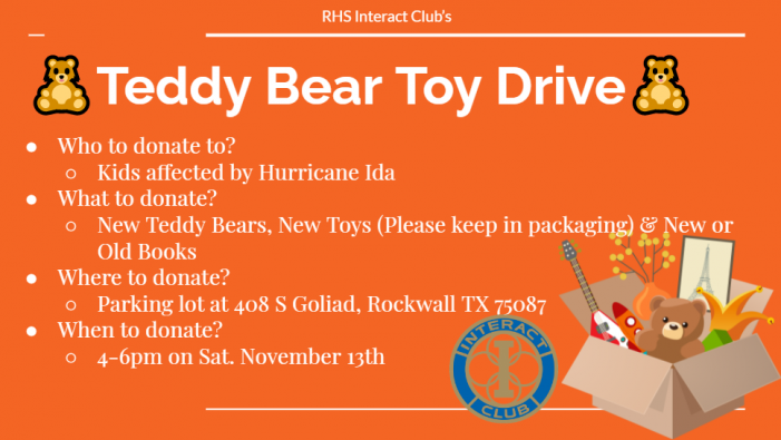 Rockwall High School Interact Club to host Teddy Bear Toy Drive this Saturday benefiting Hurricane Ida victims
