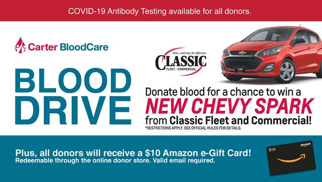 Carter BloodCare drive at Texas Health Hospital Rockwall includes chance to win a new Chevy Spark