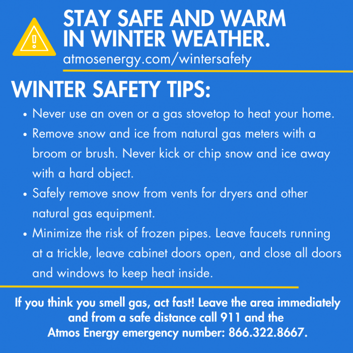 Preparing for bitterly cold temperatures, Atmos Energy offers safety tips
