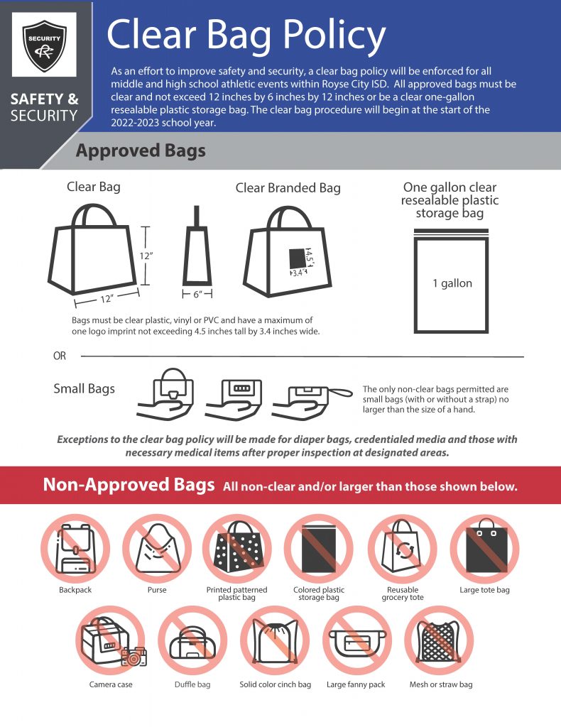 Game Day Information / ROISD Clear Bag Policy