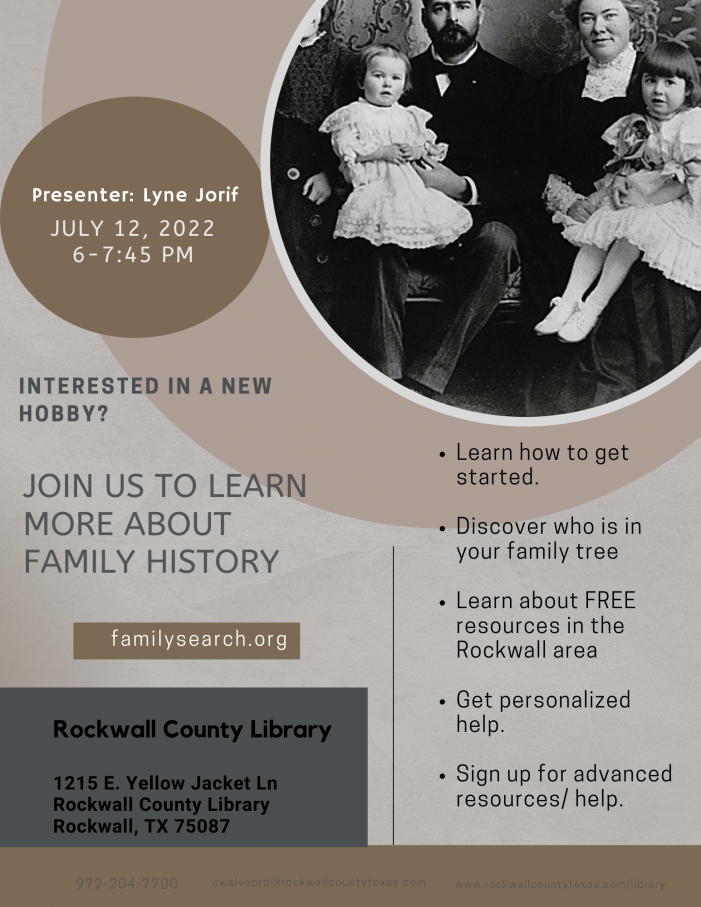 Free class on family history offered at Rockwall County Library