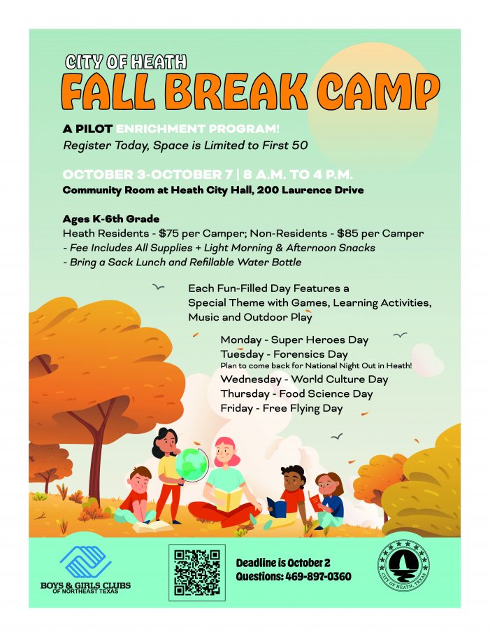 Registration open for City of Heath’s Fall Break Camp