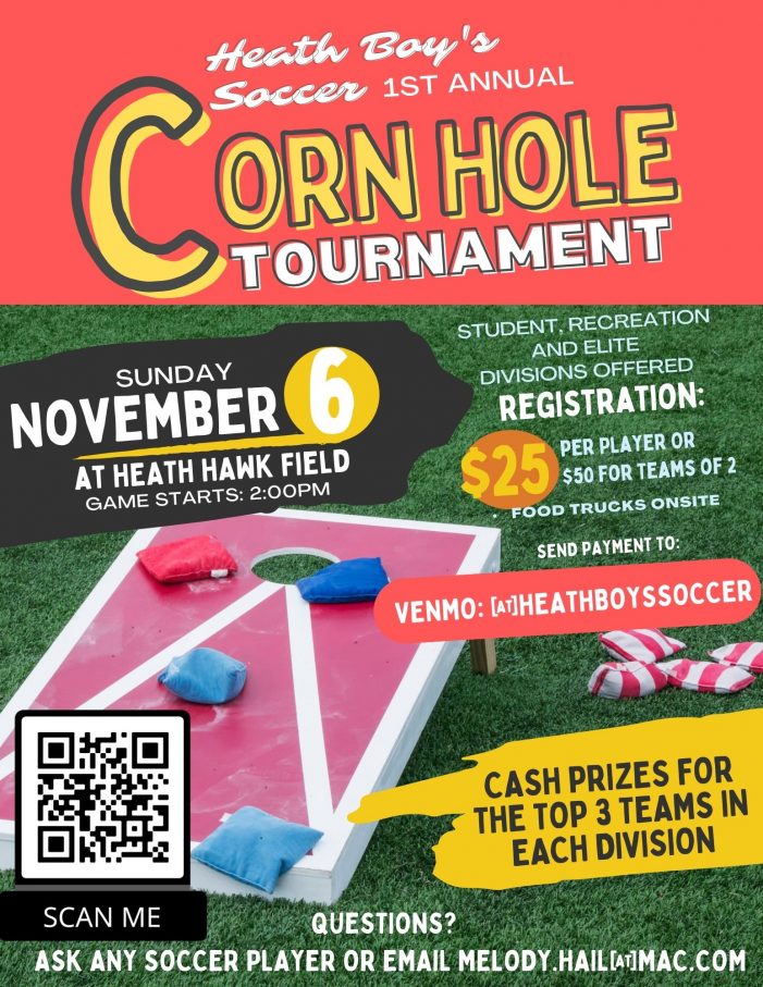 Heath Boys Soccer to host Cornhole Tournament Nov. 6
