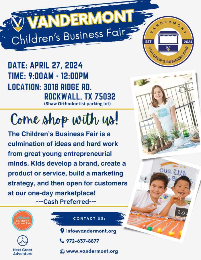 Local private school Vandermont to host Children’s Business Fair