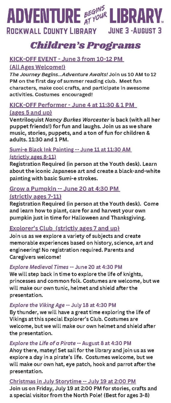 Summer Adventure begins at the Rockwall County Library Blue Ribbon News