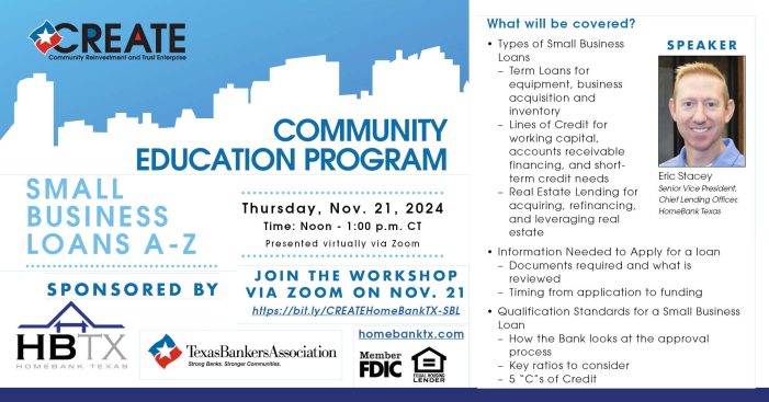 HomeBank Texas to present free, virtual workshop on small business loans