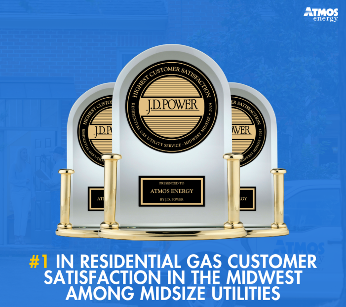 For third consecutive year, Atmos Energy ranks #1 in residential gas customer satisfaction according to J.D. Power