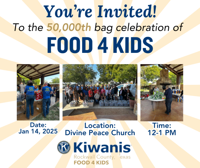 Rockwall Kiwanis to pack the 50,000th Food for Kids bag This January