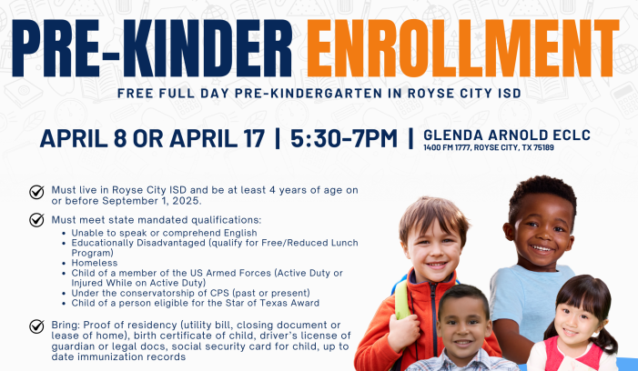 Royse City ISD announces Pre-Kindergarten enrollment for 2025-2026