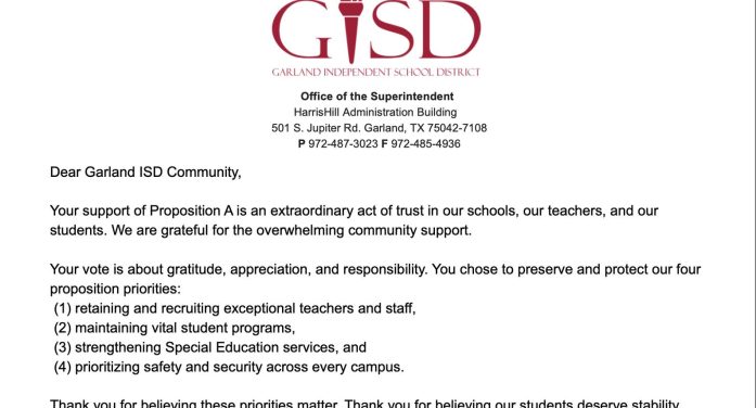 Garland ISD Superintendent issues message of appreciation