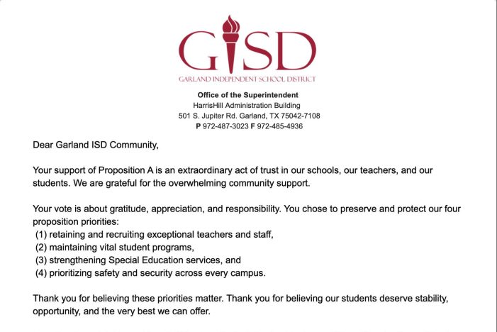 Garland ISD Superintendent issues message of appreciation