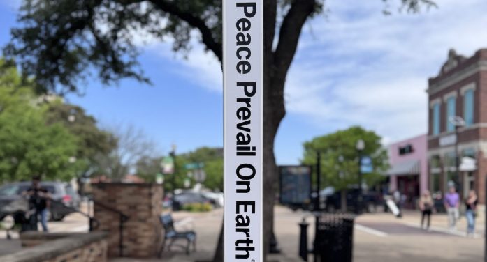 Rockwall Noon Rotary Dedicates Peace Pole in Downtown Rockwall