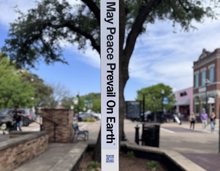 Rockwall Noon Rotary Dedicates Peace Pole in Downtown Rockwall