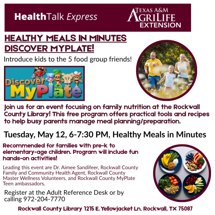 Texas A&M AgriLife Extension offers Discover MyPlate! Workshop at Rockwall library