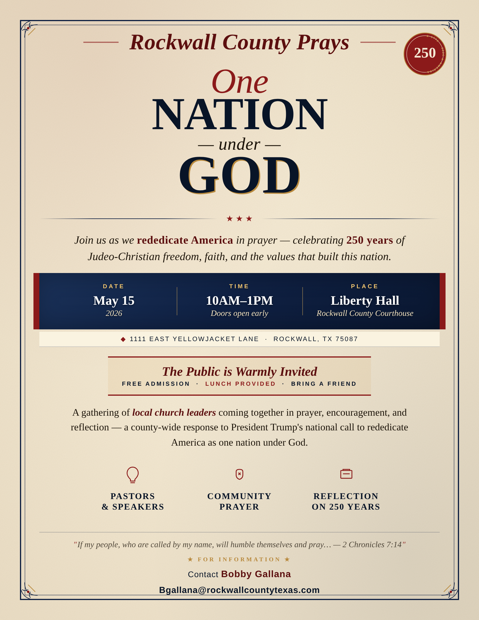 Rockwall County Prays Event Set for May 15 at Liberty Hall
