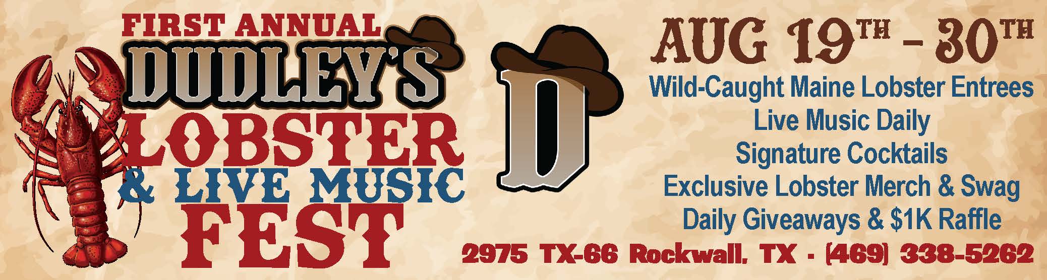 Rockwall’s Dudley’s Sports Grill to Host Lobster & Live Music Fest Aug. 19-30