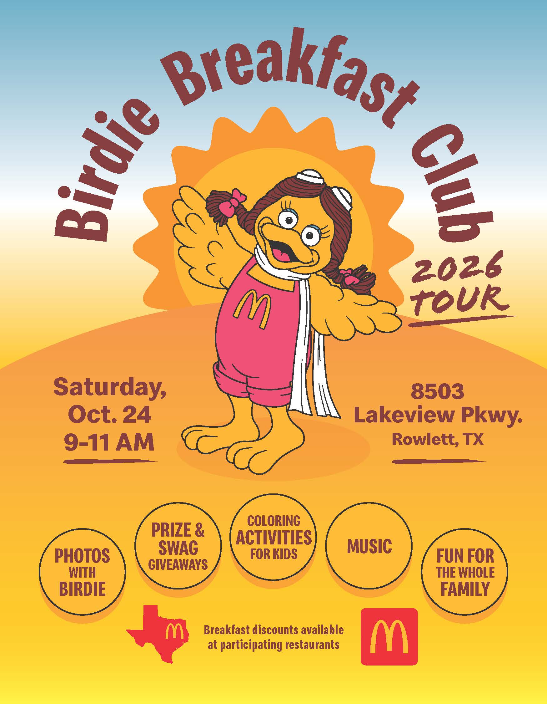 Birdie Breakfast Club Tour landing in Rowlett Oct. 24