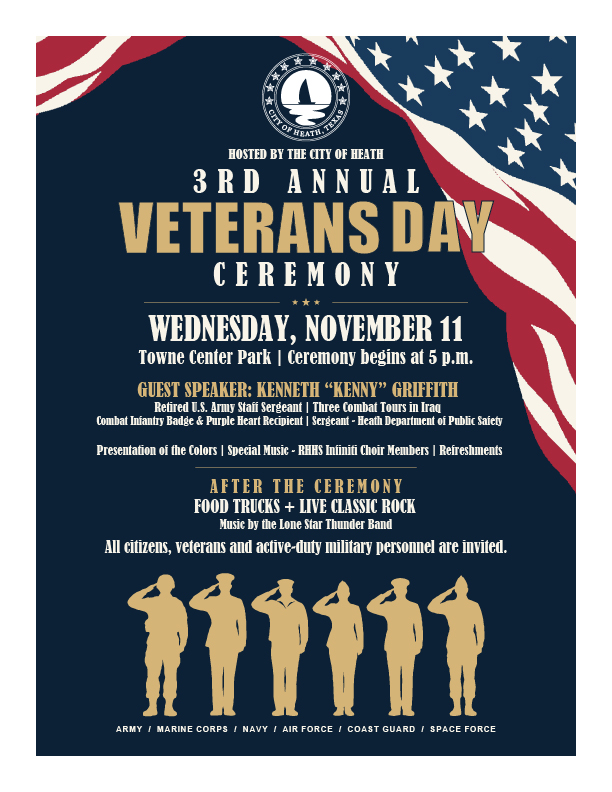City of Heath to honor veterans with November 11 ceremony, music and community gathering City of Heath to honor veterans with November 11 ceremony, music and community gathering
